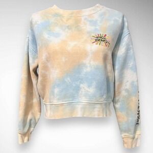 CROSS COLOURS Sunshine Logo Back Tie Dye Cloud Cropped Crewneck Sweatshirt | EUC